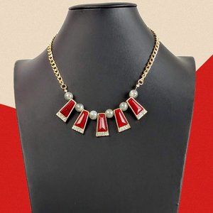 RETRO Roman Enamel/Rhinestone Accented Collar Statement Necklace